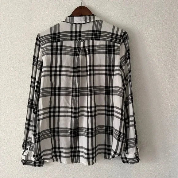 Como Vintage Plaid Flannel Button Down Shirt Black White Grungecore XL Cozy - Picture 13 of 14